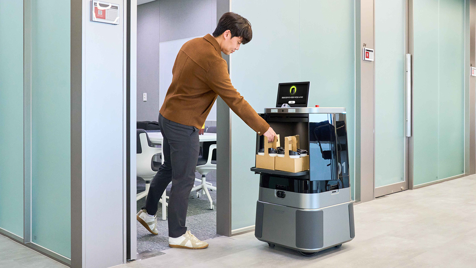 DAL-e Delivery robot navigates autonomously across the building, providing quick and efficient delivery services to building occupants