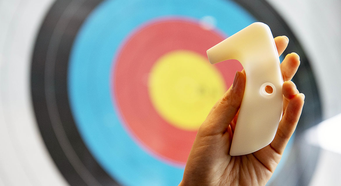 3D-printed archery bow grip tailored to an archers hand