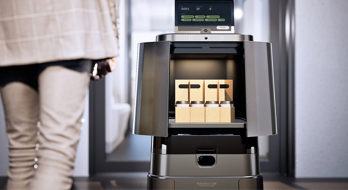 Hyundai Motor Group Robotics Lab's award-winning DAL-e Delivery robot can drop drinks right to your office at Factorial Seongsu
