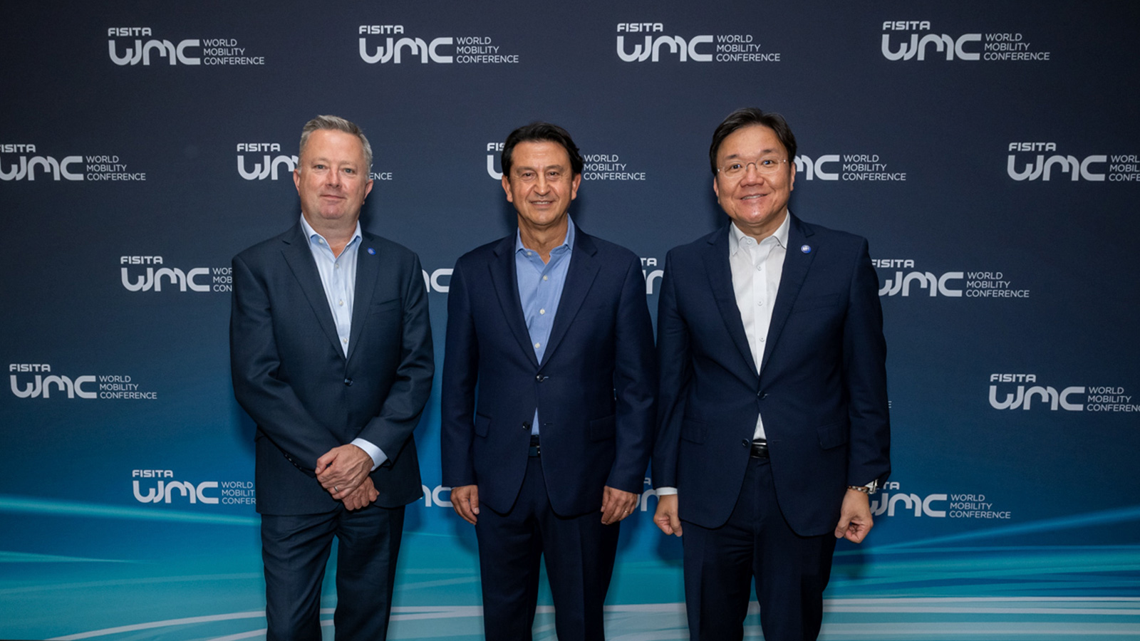 (from left) Chris Mason, CEO of FISITA; José Muñoz, Hyundai Motor Company President and CEO; ChangHwan Kim, Executive Vice President and Head of Electrification Energy Solutions Tech Unit at Hyundai Motor Group