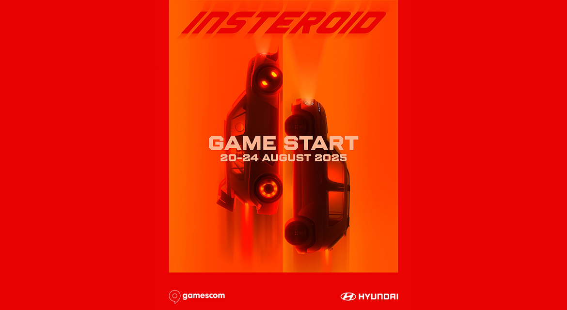 Hyundai Motor's booth in the ‘Retro & Family Area’ at gamescom 2025, featuring the INSTEROID concept car and its self-developed ‘INSTEROID Retro Arcade’ game.