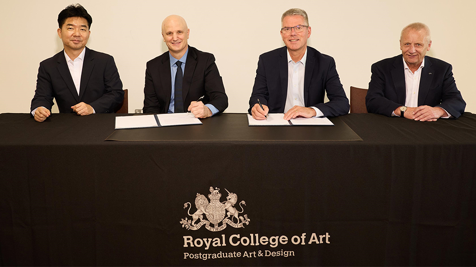 From left; Rae Wook Hong, Vice President and Head of Global Design Management Team at Hyundai Motor Group; Christopher Lindner, President and Vice-Chancellor of Royal College of Art; Paul Philpott, President and CEO of Kia UK; Nick Tunnell Director of Business Transformation and Systems of Hyundai UK (Credit: Shaun James Cox)