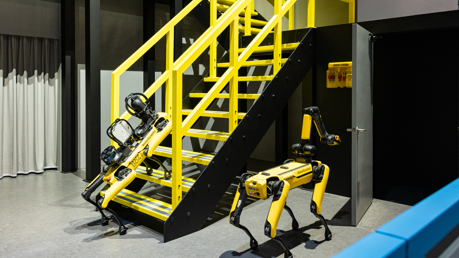 Boston Dynamic's quadruped robot, Spot, demonstrating facility management and inspection tasks in industrial environments using Orbit AI