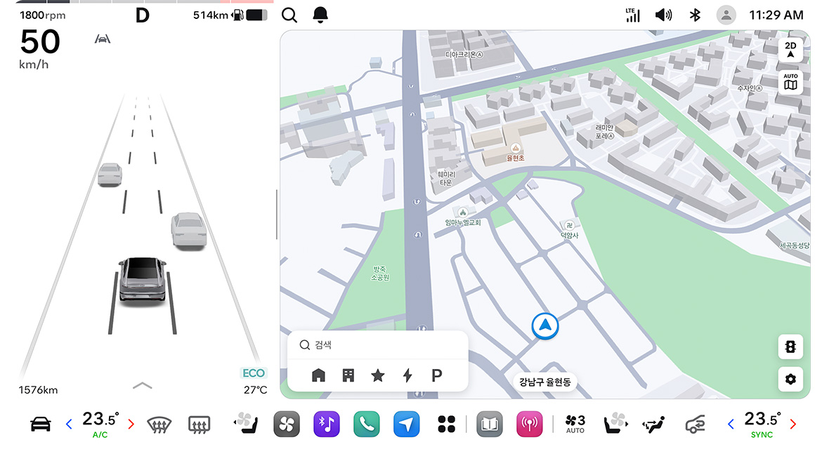 The navigation system running on Pleos Connect.