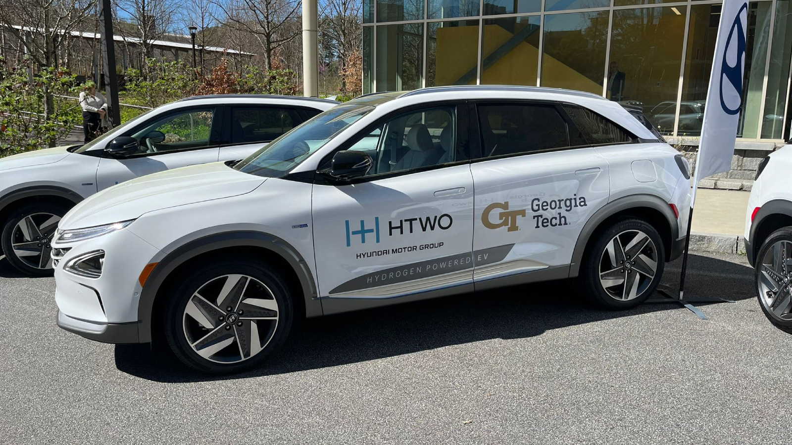 Hyundai NEXO hydrogen-powered fuel cell SUV is photographed at an MOU-signing commemorative event held by Hyundai Motor Company and Georgia Tech to further collaborate on hydrogen mobility development in Atlanta, GA.