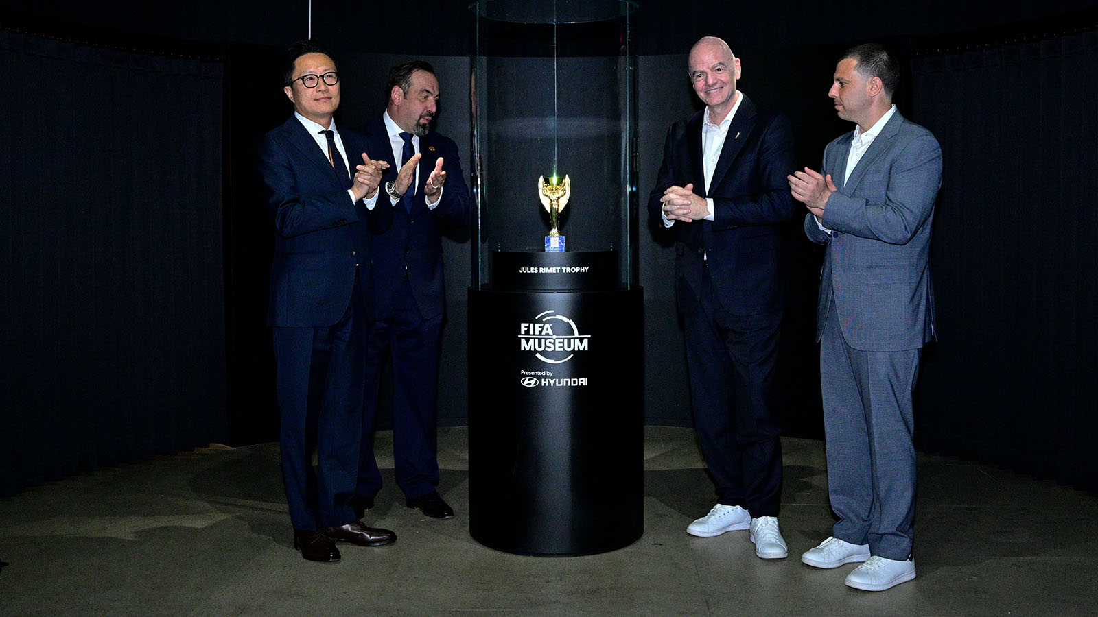 From left: Sungwon Jee, Executive Vice President and Global Chief Marketing Officer, Hyundai Motor Company; Marco Fazzone, Managing Director, FIFA Museum; Gianni Infantino, FIFA President; Alex Lasry, Chief Executive Officer, FIFA World Cup 2026™ New York New Jersey Host Committee