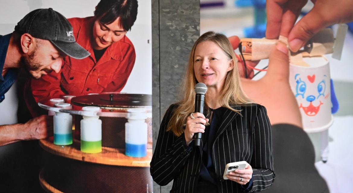 Anne Richardson, Chief Experience Officer of the Exploratorium, speaks at the media preview for “Have Fun with Science,” the GBC experiential science museum pop-up exhibition.