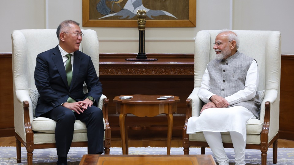 Meeting between Indian Prime Minister Hon’ble Shri Narendra Modi Ji and Hyundai Motor Group Executive Chair Mr. Euisun Chung at the Prime Minister’s Office in New Delhi on October 13, 2026.